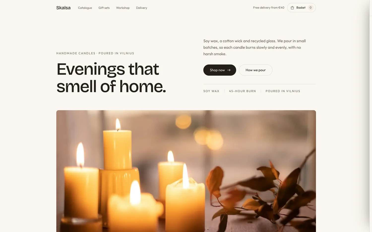 Screenshot of the Skalsa demo site